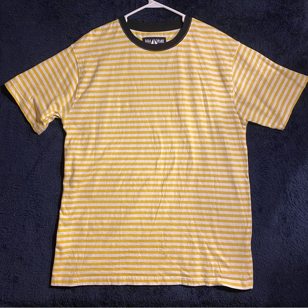 Piss Drunx Yellow and White Striped Tee